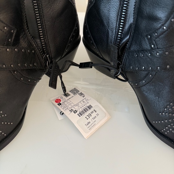NWT ZARA Black Leather Studded Ankle Boots - Picture 2 of 3